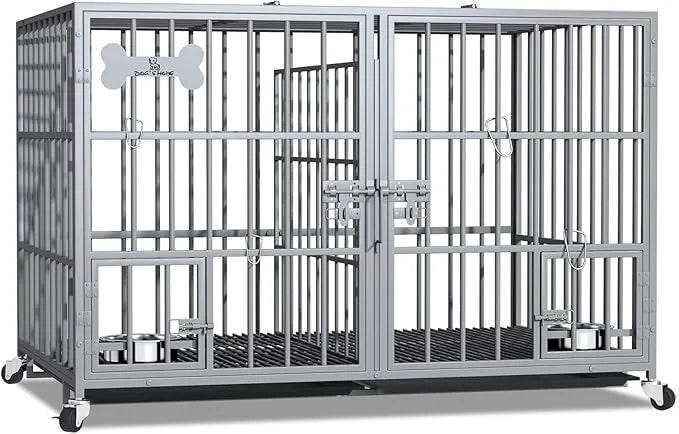 aboxoo 42/48 inch Heavy Duty Metal Dog Crate for 2 Dogs/Large Dog,All Metal Open Top,Dog Kennel Indoor with Wheels,Floor G...