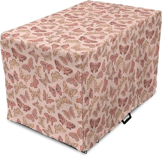 Ambesonne Butterfly Dog Crate Cover, Summer Time Ornamental Flying Creatures in Rose Tones, Easy to Use Pet Kennel Cover f...