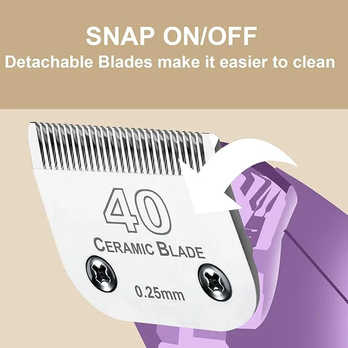 2 Pack Detachable Pet Dog Grooming Clipper Ceramic Blade,Compatible with Andis Size 40 Cut Length 1/100"(0.25mm),Compatibl...