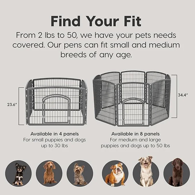 IRIS USA Dog Playpen, 8-Panel 34" Pet Playpen with Door, Puppy Playpen, Indoor/Outdoor Dog Pen, 63 x 63 x 34, Foldable, Cu...