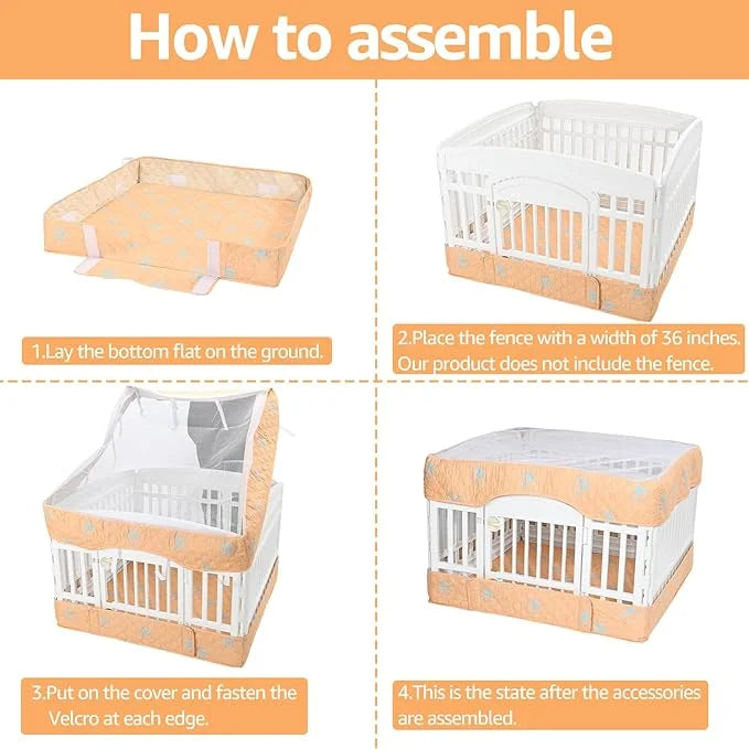 PJYuCien Dog Playpen Bottom Pad and Cover Fits for 36 Inch 4 Panels Exercise Pet Pen, Orange - Product Image