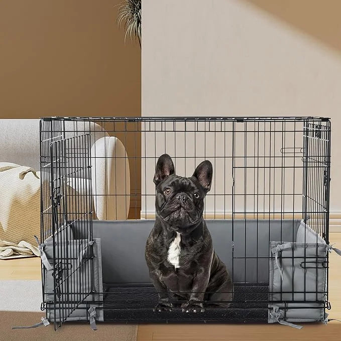 Hombys Dog Crate Bumper with Ties - Soft Crate Accessory (Do Not Include Cage) (Dark Grey, 36"x22") - Product Image