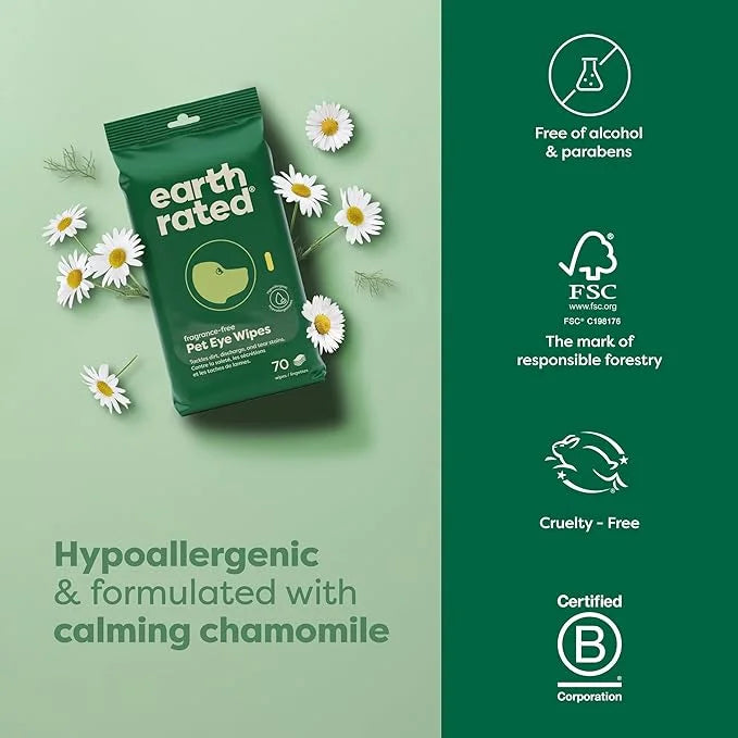 Earth Rated Vet-Developed Pet Eye Wipes, Hypoallergenic Cleaner for Dogs & Cats Eyes to Remove Dirt & Discharge, Fragrance...