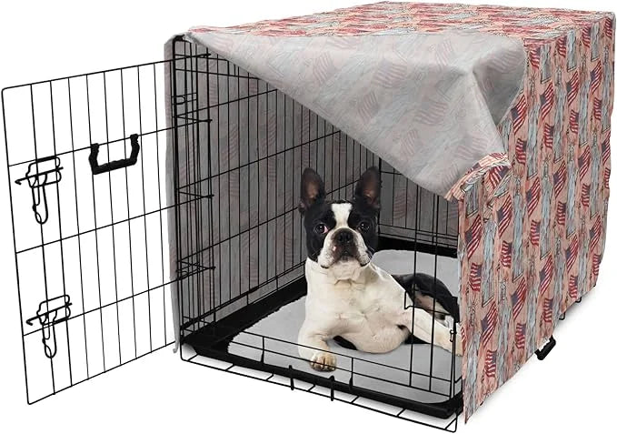 Ambesonne USA Dog Crate Cover, United States America Liberty Rhythmic Print, Easy to Use Pet Kennel Cover for Small Dogs P...