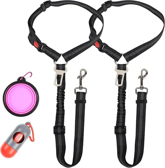 4-in-1 Removable Dog Seat Belt for Car: Adjustable Pet Car Harness, Retractable Dog Car Harness Seatbelt with Poop Bag and...