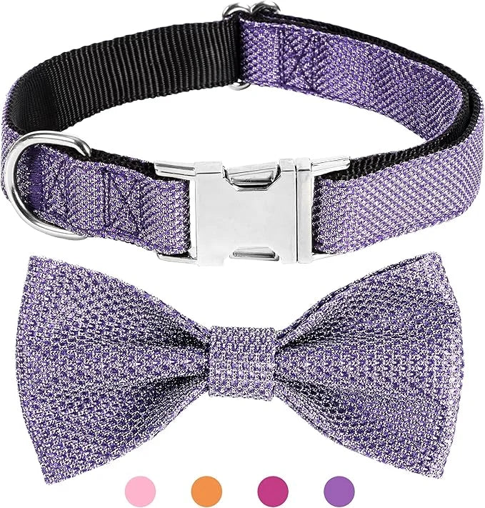 Dog Collar with Bow for Small Medium Large Dogs, Cute Bling Dog Bow Tie Collar with Metal Buckle, Soft & Durable for Large...