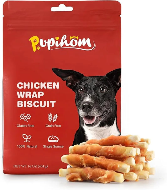 16OZ High Protein Chicken Biscuits Dog Treats, Chicken Wrapped Dog Biscuits Rawhide Free Soft Chewy Treats Training for Do...
