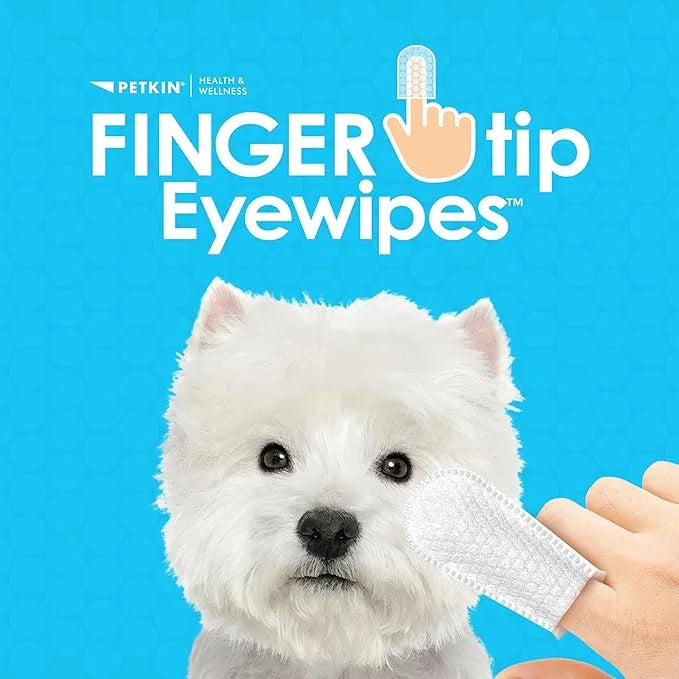 Petkin Fingertip Eye Wipes for Dogs and Cats, 100 Finger Wipes - Slip-On, Snug Fit, Micro-Bristle Fabric - Cleans Eye Area...