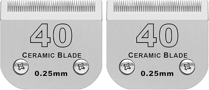 2 Pack Detachable Pet Dog Grooming Clipper Ceramic Blade,Compatible with Andis Size 40 Cut Length 1/100"(0.25mm),Compatibl...