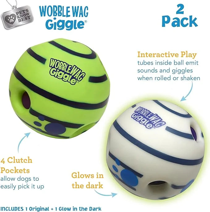 Wobble Wag Giggle Ball 2 Pack- Interactive Dog Toy, Fun Giggle Sounds When Rolled or Shaken, Pets Know Best, 1 Original & ...