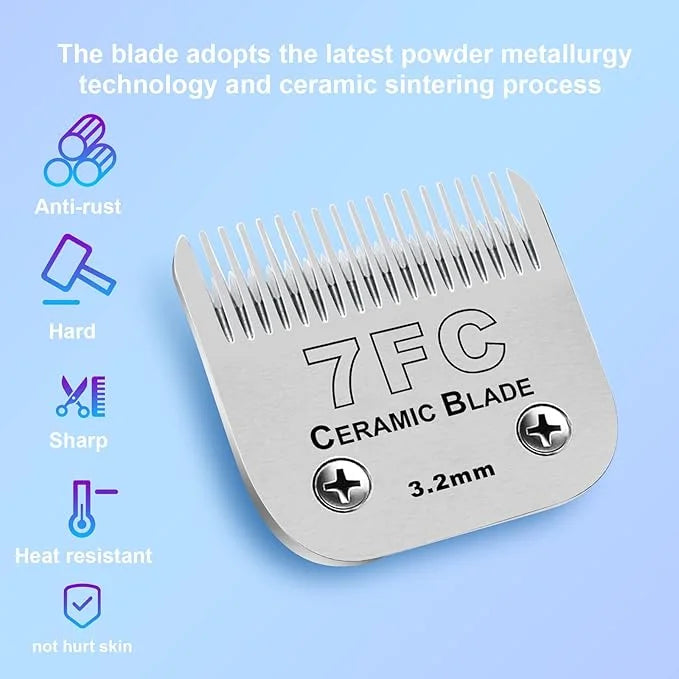 2 Pack Detachable Pet Dog Grooming Clipper Ceramic Blades,Compatible with Andis Size-7FC Cut Length 1/8"(3.2mm),Compatible...