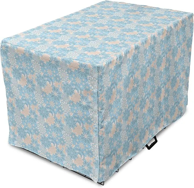 Lunarable Yellow and Blue Dog Crate Cover, Gentle Spring Inspired Flourish Motifs Feminine Bouquet, Easy to Use Pet Kennel...