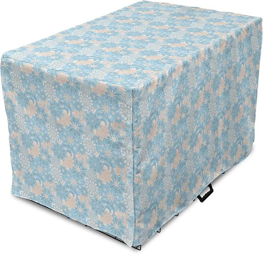 Lunarable Yellow and Blue Dog Crate Cover, Gentle Spring Inspired Flourish Motifs Feminine Bouquet, Easy to Use Pet Kennel...