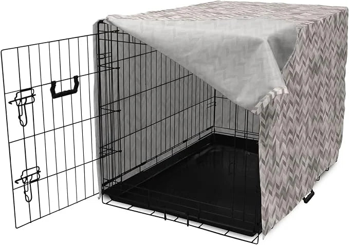 Lunarable Chevron Dog Crate Cover, Monochrome Stripes 3 Dimensional Pattern Geometric Chevron Design Abstract, Easy to Use...