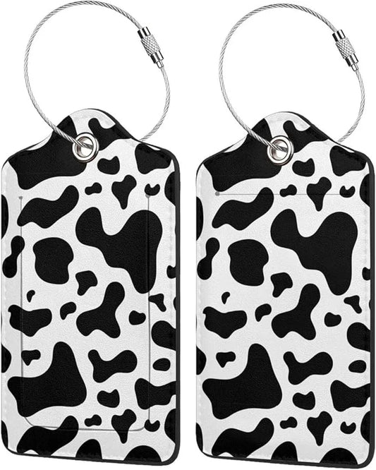 2 Pcs Cow Print Luggage Tag for Suitcase, Identifiers Privacy Cover ID Label with Steel Loop, Cute Cow Decor Tags Birthday...