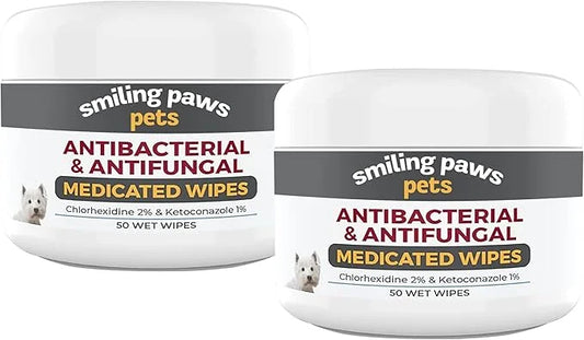 Smiling Paws Pets - Antibacterial & Antifungal Wipe for Dogs & Cats - Contains Ketoconazole & Chlorhexidine - Skin Treatme...