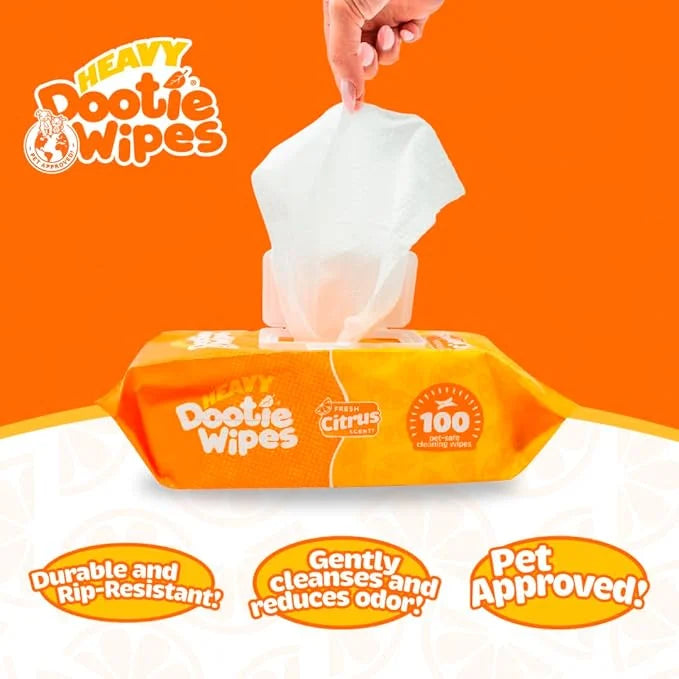 HEAVY Dootie Wipes - Convenient Durable Dog Wipes for Paws, Butt with Very Mild Pleasant Citrus Scent, 100 Count - Puppy E...