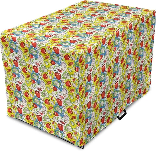 Lunarable Vegetables Dog Crate Cover, Ornate Food Garlic Pepper Cauliflower Delicious Plants Image, Easy to Use Pet Kennel...