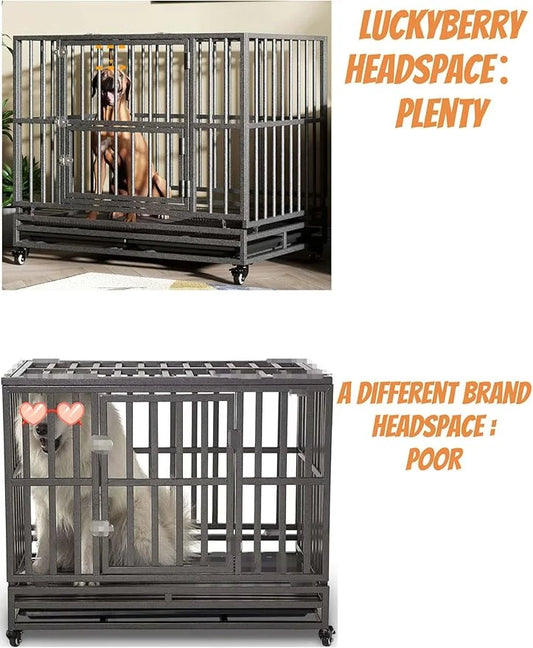Heavy Duty Extra Large Dog Crate with Wheels - Indestructible 42/46 Inch Chew-Proof, Escape-Proof Kennel for High-Anxiety ...