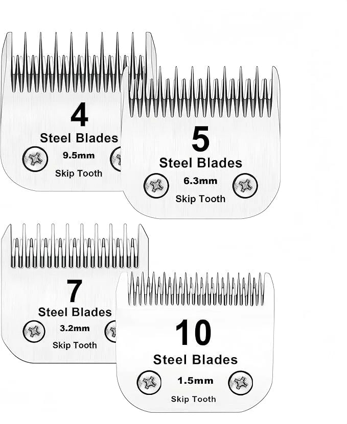 10+7+5+4 Skip Tooth Blades,Detachable Pet Dog Grooming Steel Blade Compatible with Oster A5,Wahl KM10 Series Clippers,Cut ...