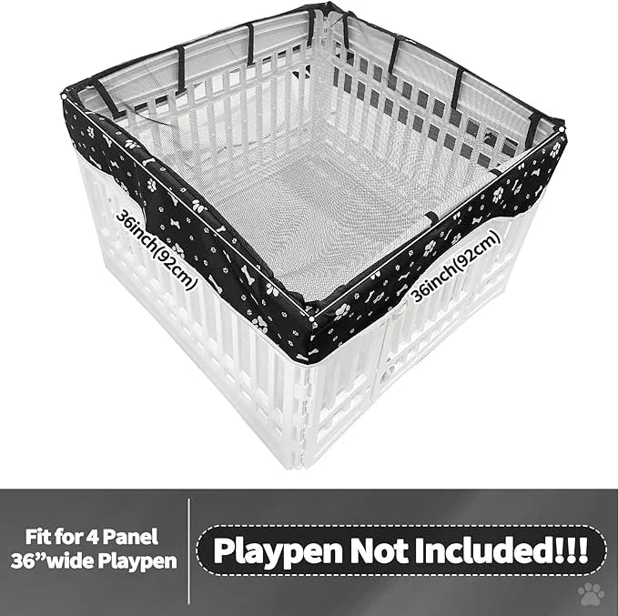 PJYuCien Dog Playpen Mesh Top Cover, Fits 36 Inch 4 Panels Regular Square Plastic Exercise Pet Pen, Adhesive Tape Connecti...