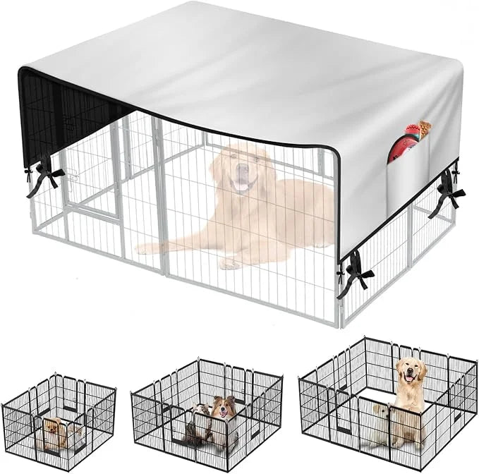 Dog Playpen Cover,Heavy Duty 600D Oxford Fabric with Sun/Rain Dog Play Pen Cover Top Sun Shade Specialized Fits for 24/32/...