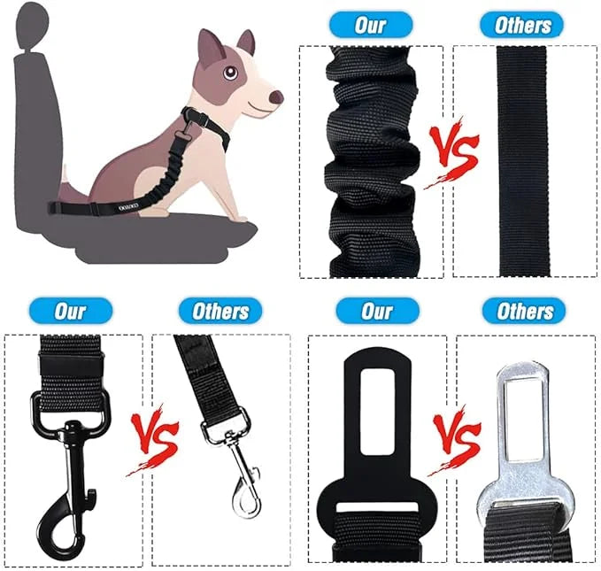 COOYOO Dog Seat Belt,3 Piece Set Retractable Dog Car Harness Adjustable Dog Seat Belt for Vehicle Nylon Pet Safety Seat Be...
