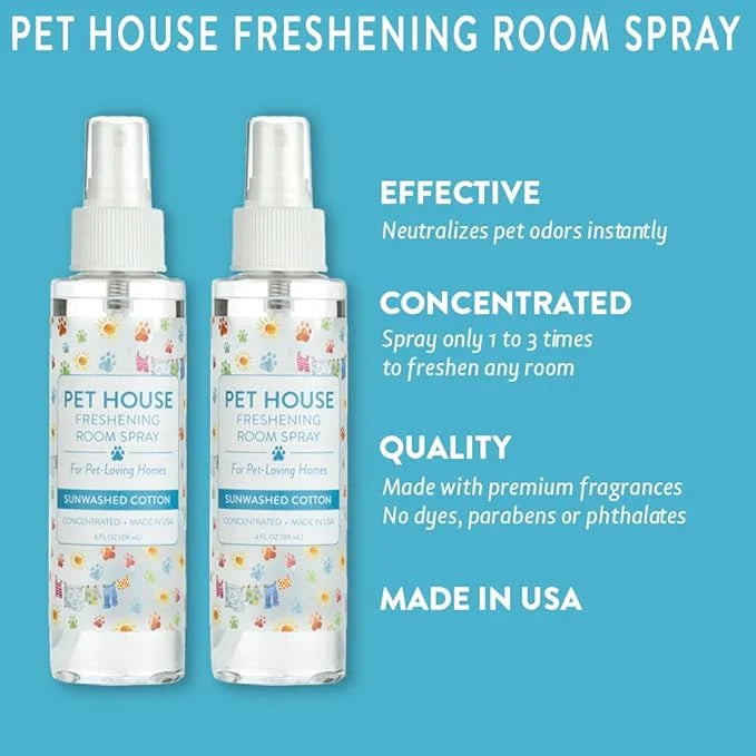 One Fur All Pet House Freshening Room Spray - Sunwashed Cotton Pack of 2 - Concentrated Air Freshener - Non-Toxic & Pet-Fr...