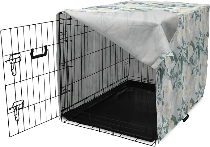 Lunarable Jasmine Dog Crate Cover, Delicate Pointy Petals Flower in Muted Tones, Easy to Use Pet Kennel Cover for Medium L...