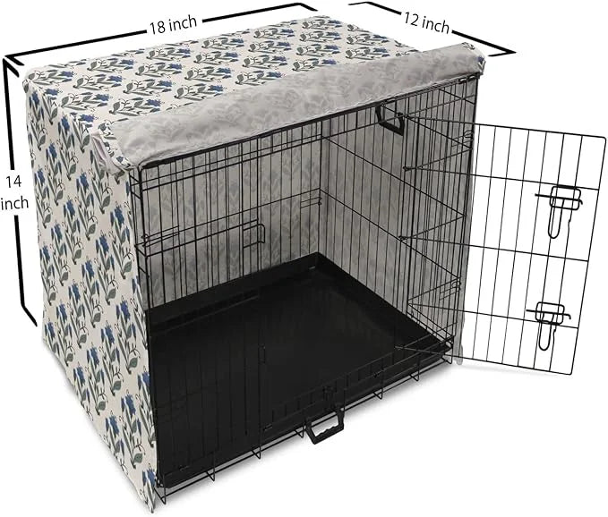 Ambesonne Floral Dog Crate Cover, Rhythmic Leaves Flowers Blossoms Nostalgic Style, Easy to Use Pet Kennel Cover for Small...