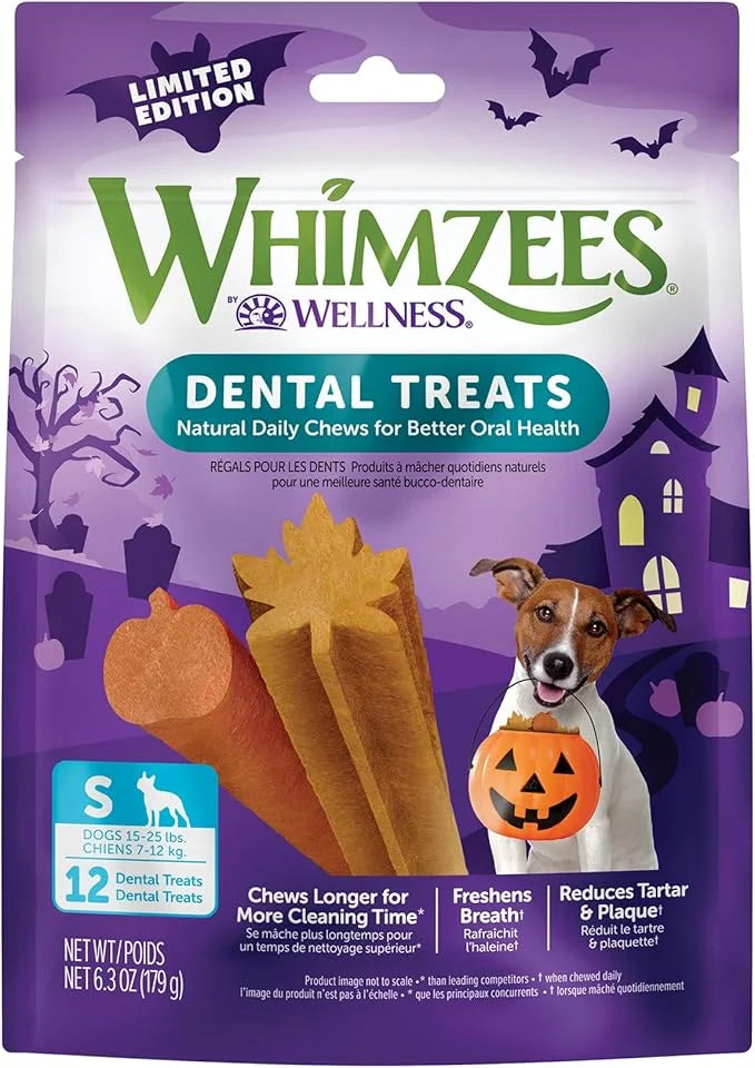 Whimzees by Wellness Halloween Natural Dental Chews for Dogs, Long Lasting Treats, Grain-Free, Freshens Breath, Small Bree...