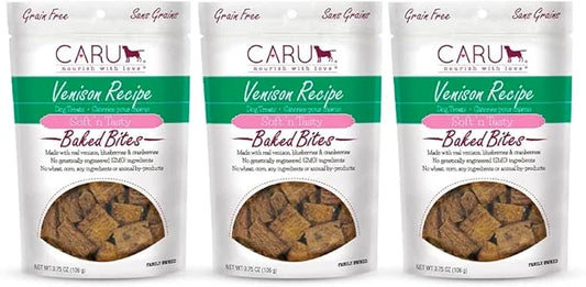 Caru - Soft n’ Tasty Baked Bites - Venison Bites Dog Treats - Flavorful Training Treats - 3.75 oz Bags - Pack of 3 - Produ...