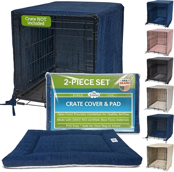 Pet Dreams Dog Crate Cover & Mat- Breathable Non-Toxic Kennel Topper for Single-Door Crates, Fits iCrate Dog Cages 18, 24,...