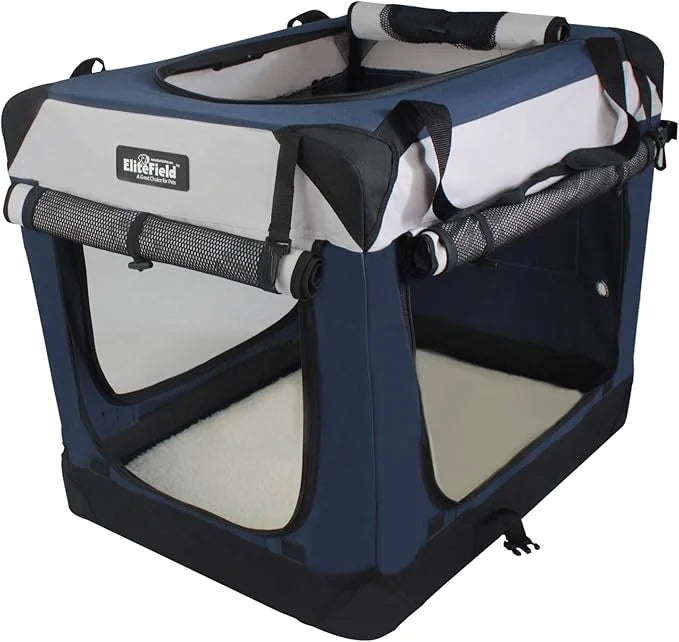 EliteField 4-Door Folding Soft Dog Crate with Curtains, Carrying Bag and Fleece Bed (2 Year Warranty), Indoor & Outdoor Pe...