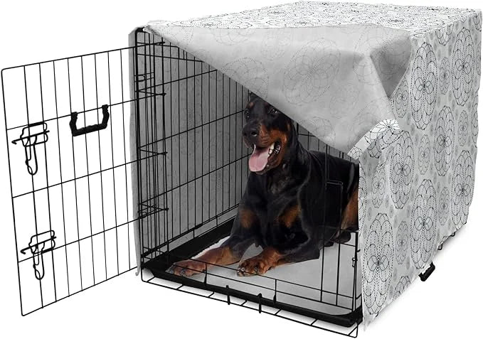 Ambesonne Sacred Geometry Dog Crate Cover, Circular Formations with Dots Flower Like Elements Design Print, Easy to Use Pe...