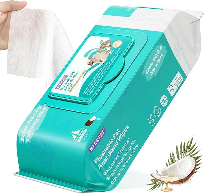 HICC PET Wipes for Dogs & Cats, Cleansing Deodorizing & Soothing Allergy Infections Anal Gland Pets Wipes with Coconut Oil...