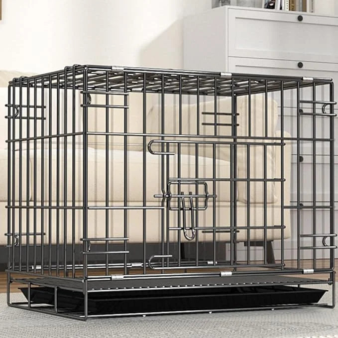 Heavy-Duty Steel Dog Crate - Foldable Kennel with Secure Latch, 23.6"x16.6"x19.7" Indoor Pet Cage, Removable Tray, Grey - ...