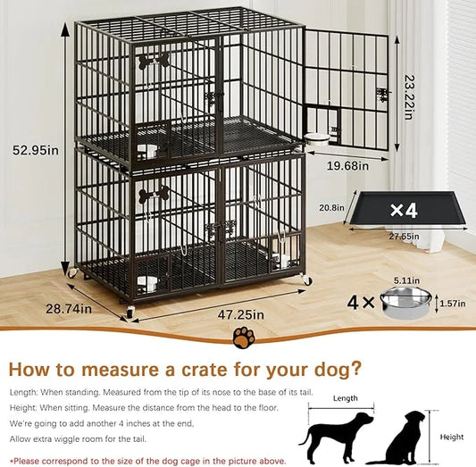 Dosker 48/42 inch Stackable Heavy Duty Metal Dog Crate for 4 Dogs/Large Dog,All Metal Open Top Access,Escape Proof Cage,Do...