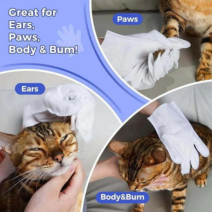 TIBLACK Pet Bathing Wipes for Dogs & Cats, Cleaning & Deodorizing Grooming Gloves, Nourish Fur Glove Wipes for Daily Care ...