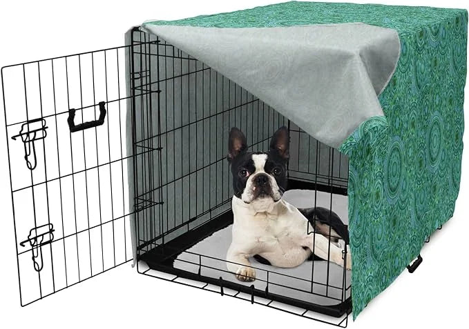 Lunarable Emerald Dog Crate Cover, Mandala Pattern with Soft Color Pattern Complex Motif Eastern Geometric Style, Easy to ...