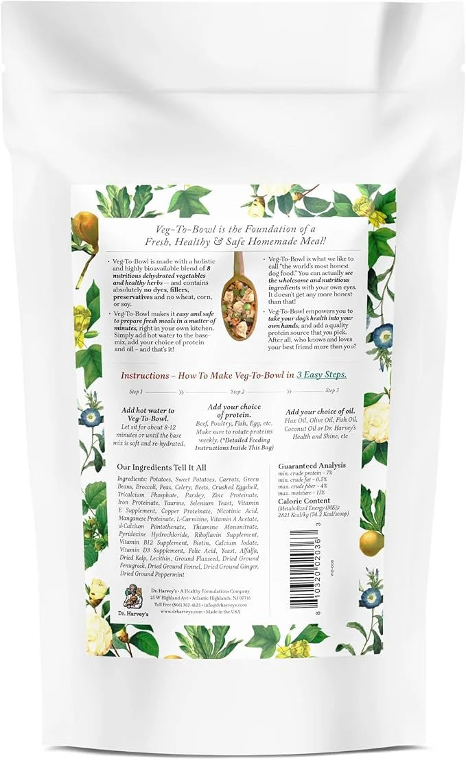 Dr. Harvey's Veg-to-Bowl Dog Food, Human Grade Dehydrated Base Mix for Dogs, Grain Free Holistic Mix, Trial Size (6.5 Oz) ...