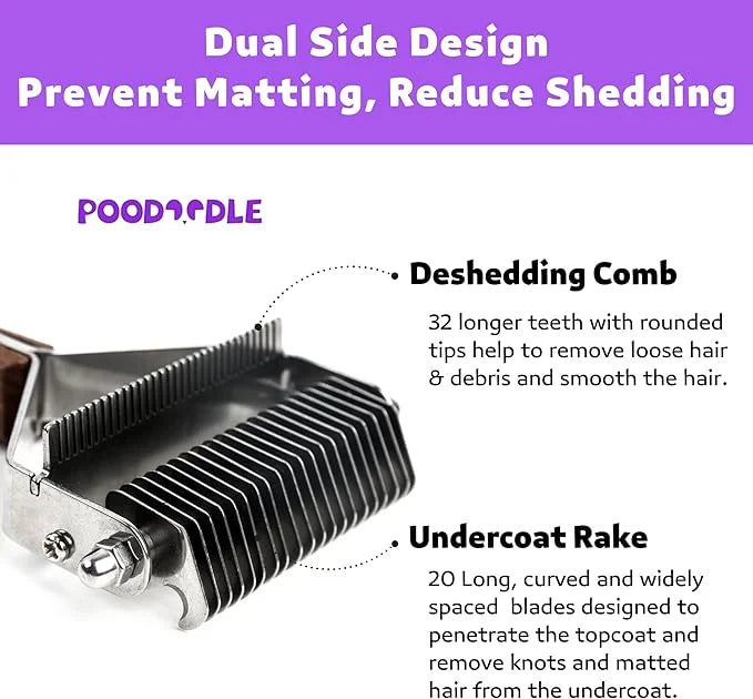 2 in 1 Dogs Cats Dematting Grooming Comb, Perfect Deshedding Undercoat Rake for Poodle & Goldendoodle, Efficiently Detangl...
