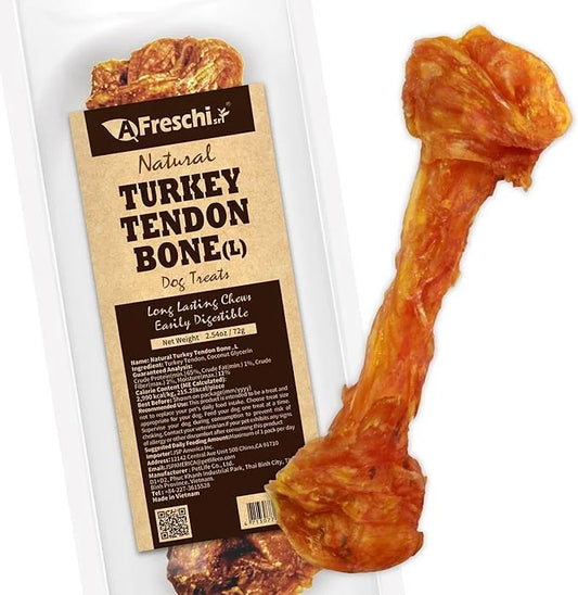 Afreschi Natural Turkey Tendon Bone (L) 1 Unit per Pack, Dog Treats for Signature Series, All Natural Human Grade Puppy Ch...
