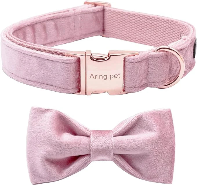 ARING PET Velvet Dog Collars with Bow tie, Bowtie Dog Collar, Cute Pink Collar for Girl and Boy Dogs,X-Large. - Product Image