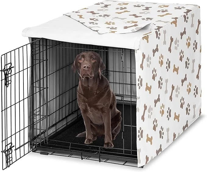 Sweet Jojo Designs 42in. Medium/Large Dog Crate Cover (Bones and Paw Prints) Pet Cage, Kennel Covers (Modern, Cartoon, Dog...