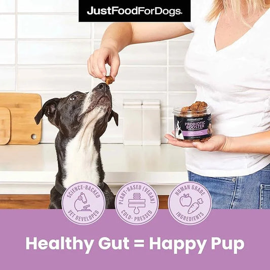 JustFoodForDogs Probiotic Booster Gut Health Soft Chews Supplement for Dogs, Digestive Health Support, Diarrhea, Human Gra...