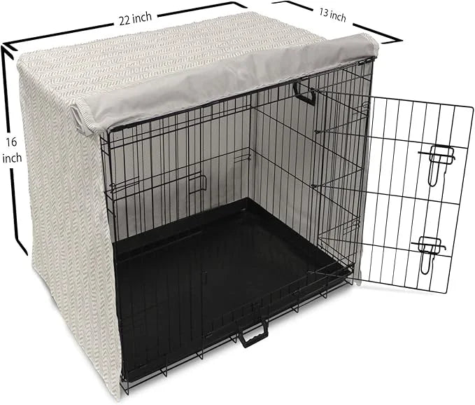 Lunarable Chevron Dog Crate Cover, Hand Drawn Monochrome Herringbone Lines Composition of Abstract Zigzags, Easy to Use Pe...