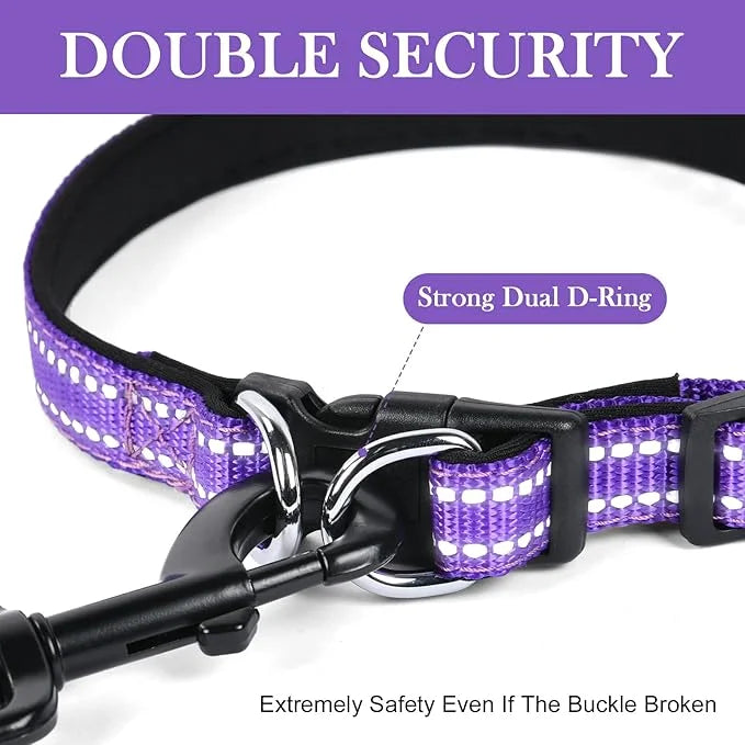 AUAUY Reflective Nylon Dog Collars, Adjustable Classic Pet Collars with Soft Neoprene Padding, Double Security Dual D-Ring...
