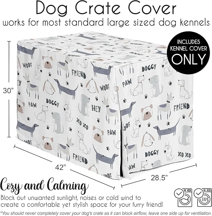Sweet Jojo Designs 42in. Medium/Large Dog Crate Cover (Cartoon Puppy Print) Pet Cage, Kennel Covers (Neutral, Modern, Bull...