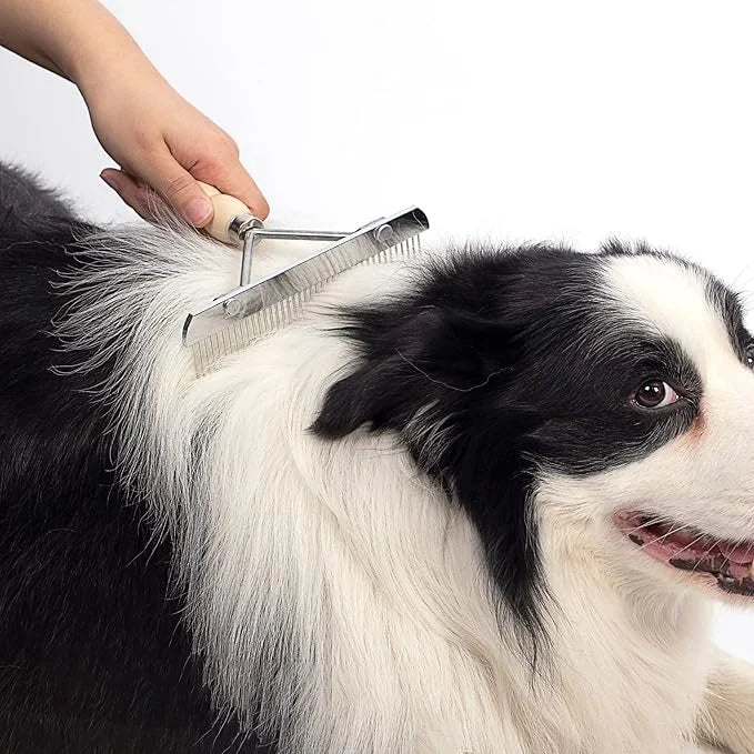 Undercoat Rake for Dogs, 2 Pack Double Coat Brush Set Long Tooth Undercoat Brush & Flea Comb, Long Hair Dog Combs for Groo...